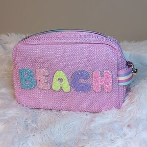 BEACH Pouch With Patches - Snacks Bag Chenille Letter Bag Cosmetic Pink Canvas